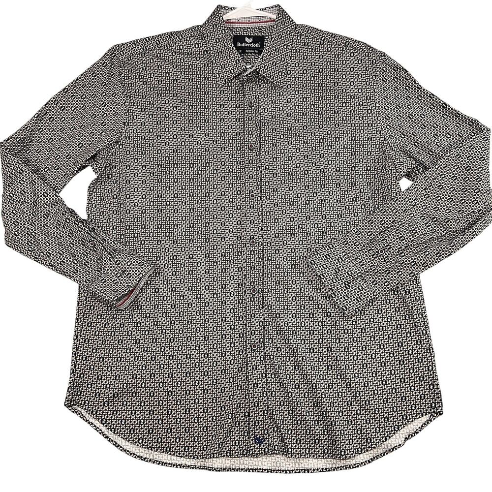Buttercloth Dress Shirt Size 2X Chess Print Black Gold Regular Fit Button Up L/S